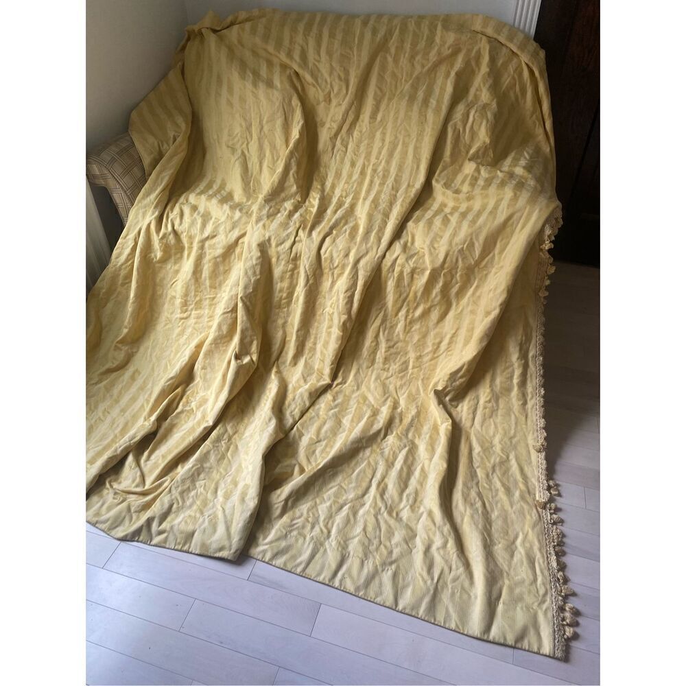 Custom Made Clasdic Striped Vintage Blockout Curtain with Tessels Yelloew 105”W